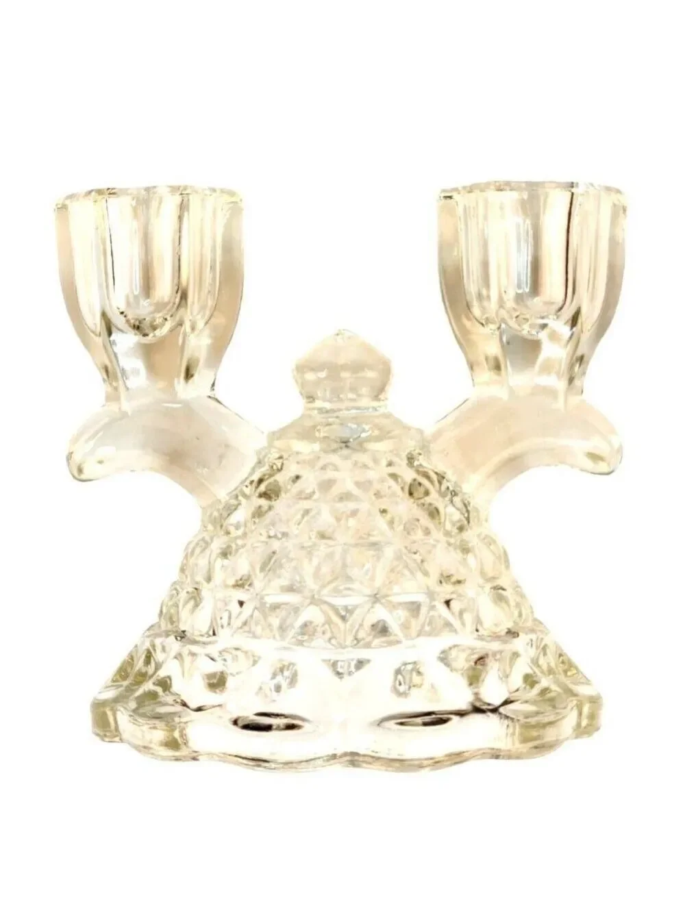 Vintage Double Candlestick Candle Holder Pressed Imperial Glass Katy Lace Edge